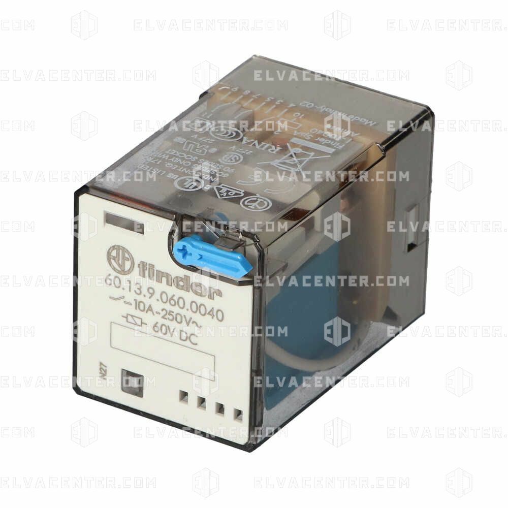 Finder, relais 11-pins (3 cont.) 60V DC-plug-in 10A – FINDER 60.13.9.060.0040