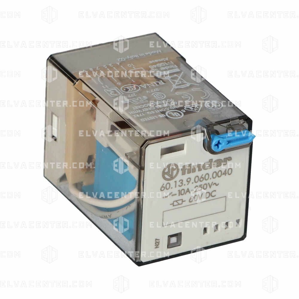 Finder, relais 11-pins (3 cont.) 60V DC-plug-in 10A – FINDER 60.13.9.060.0040