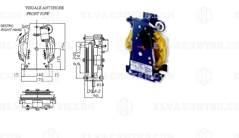 PFB, Snelheidsbegrenzer: R5R rechts D200 Vn 0.60-0.66  Vi 0.82 m/sec - remote control 220 Vac