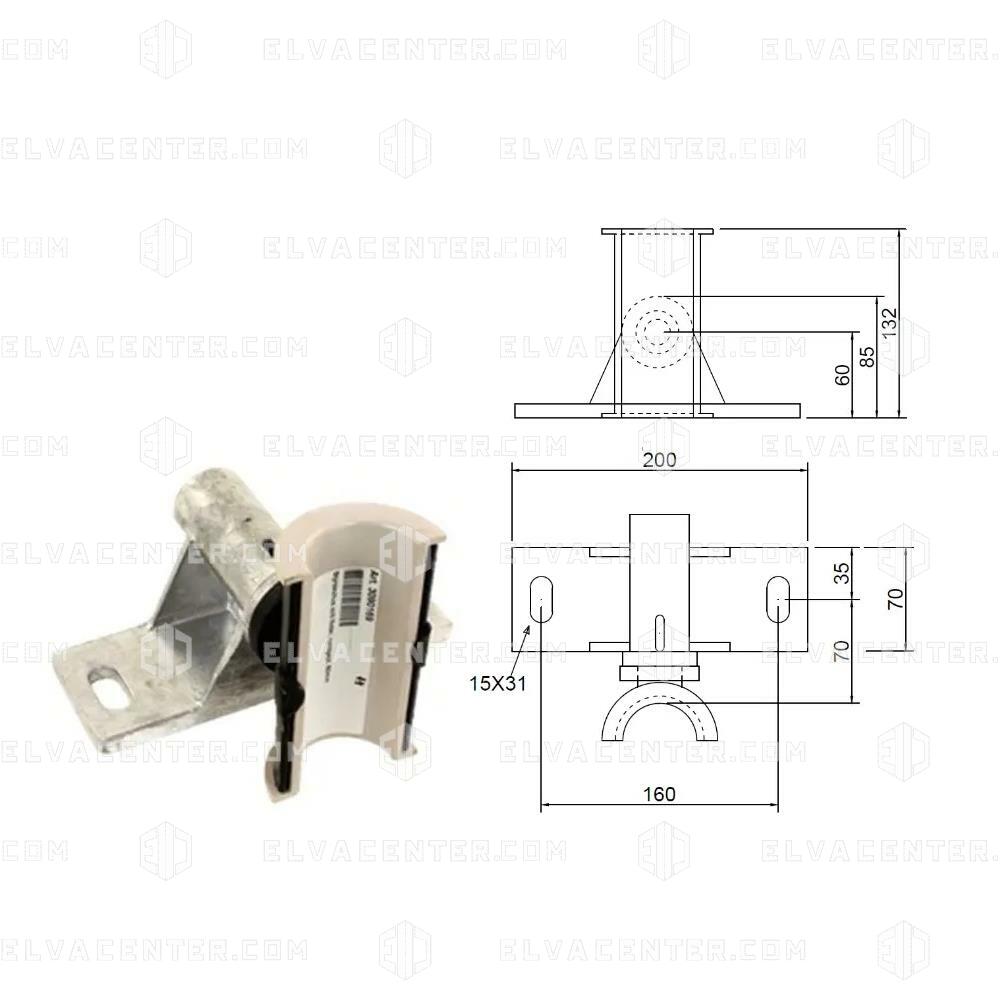 Glijschoenhouder + insert - Ronde gele- 50ider mm