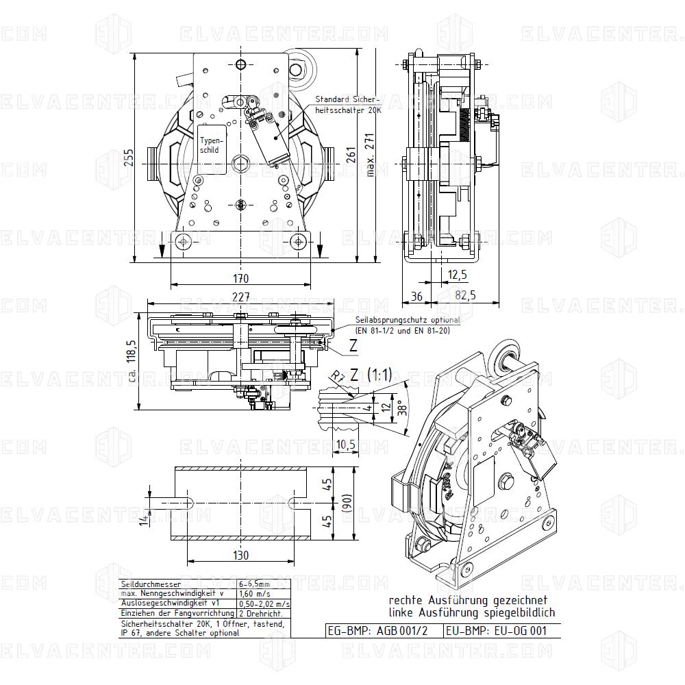 Jungblut, Speed Governor HJ 200 SB O - V=0.6 - V1=0.84 m/s - right-hand - remote control 230Vac