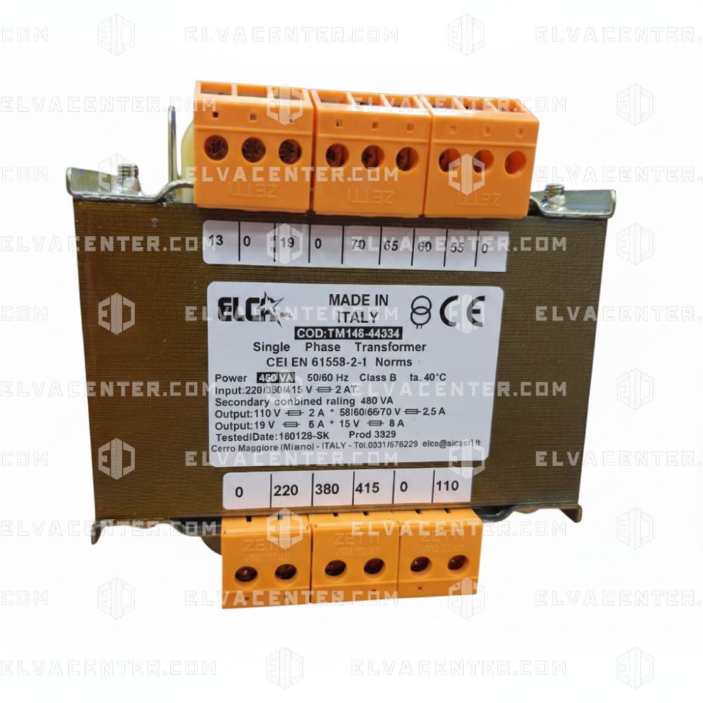Elca, Single phase transformer 480VA voltages pri: 220-380-415 V / sec: 110/55-60-65-70/19/13 V