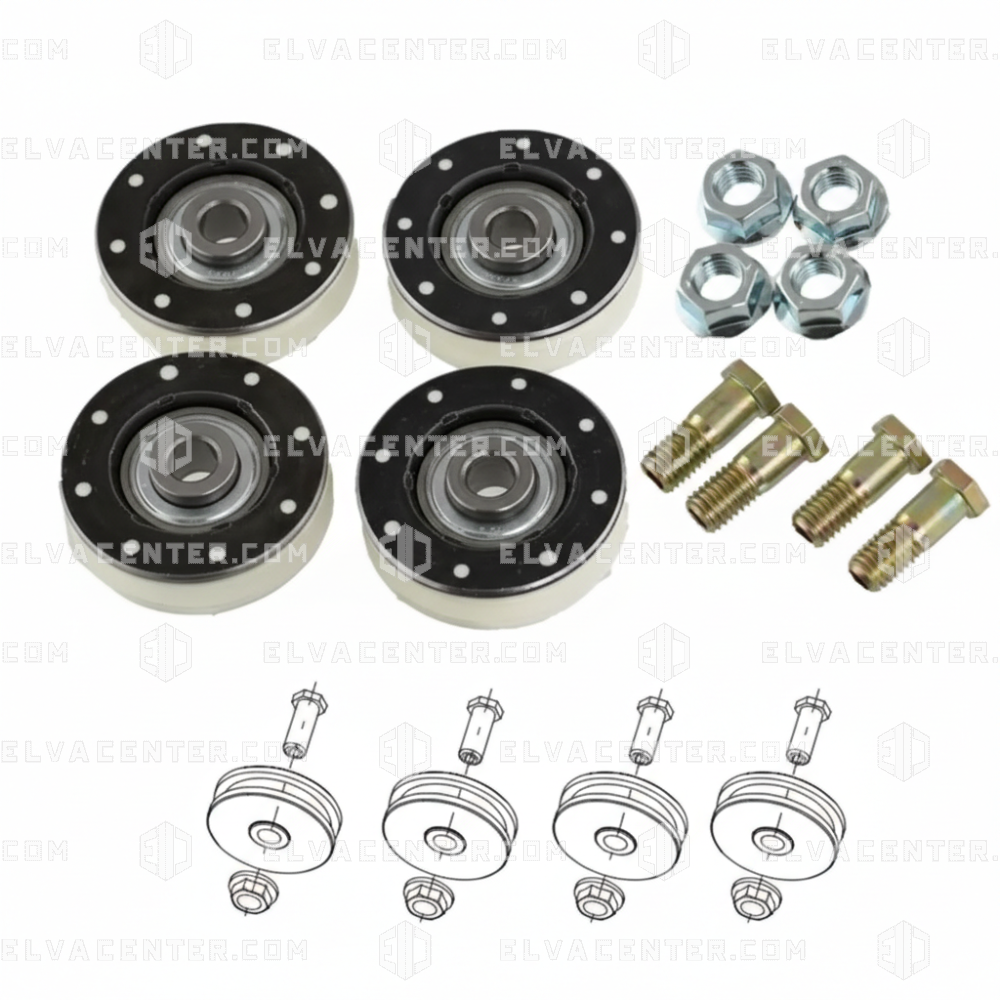 Otis, Set of 4 rollers - flat groove - coated steel - Ø56/48 x 16/8 mm - bore 10 mm - for PAX door