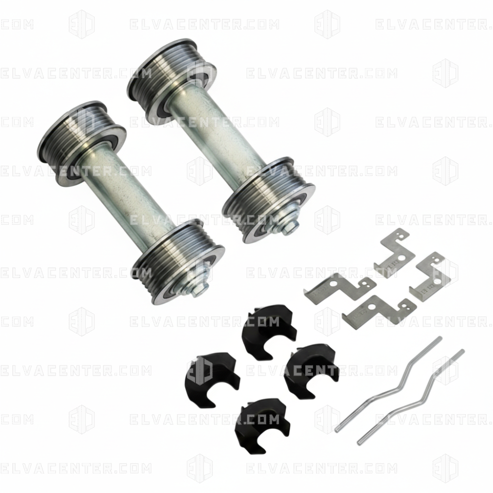 Complete set revolving wheels, for belts - 2 belts - Car (for Schindler 3300) - shaft without recess