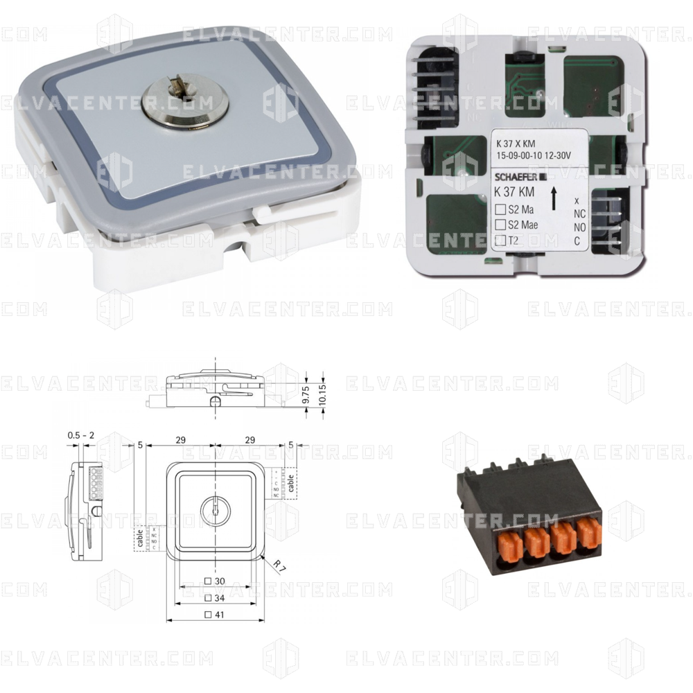Schaefer, Key switch K37Q KM - LED Red - 12/30 V - 2xC/NO/NC + connector