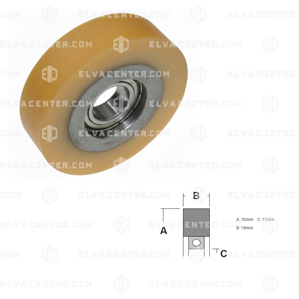 ETN, running wheel VSL ø 70 x 18 mm - axle 17 mm - 1 ball bearing