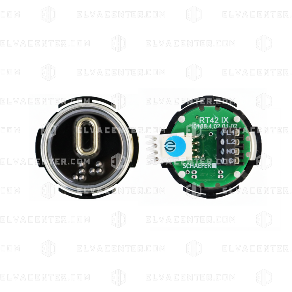 Schaefer, Push Button RT42 IX – Black – Chrome – Blue LED – 24V – 1NO – Engraving “0” with Braille