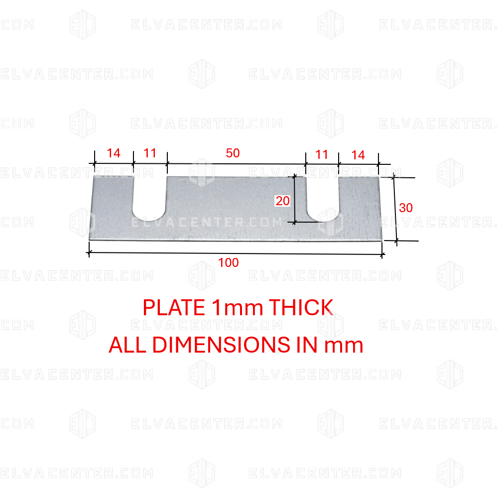 Thickness plate (filler plate) - 100x30x1 mm - 2 slots